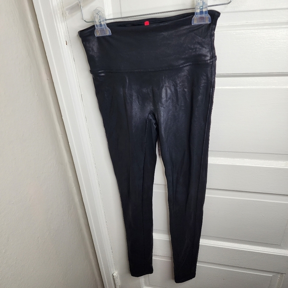 Spanx faux leather metallic black leggings size Small - Picture 1 of 12